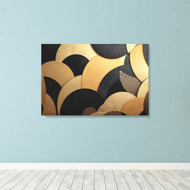 Gold and Black Abstract Geometric Pattern Canvas Print (Insitu(Wood Floor))