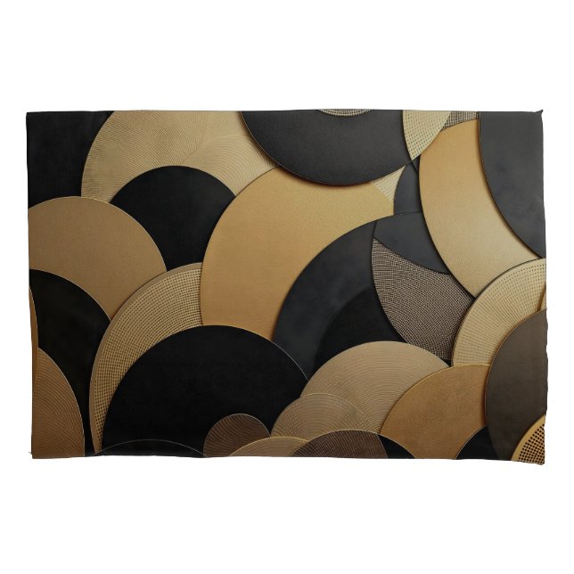 Gold and Black Abstract Geometric Pattern Pillow Case (Front)