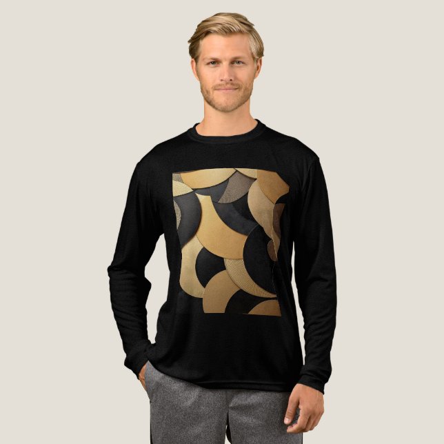 Gold and Black Abstract Geometric Pattern Tri-Blend Shirt (Full Front)
