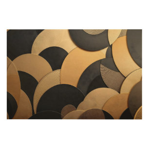 Gold and Black Abstract Geometric Pattern Wood Wall Art