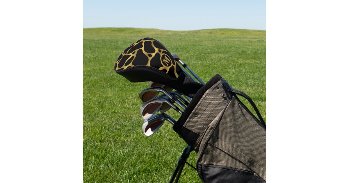 Gold and black abstract giraffe pattern golf head cover