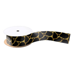 Gold and black abstract giraffe pattern satin ribbon