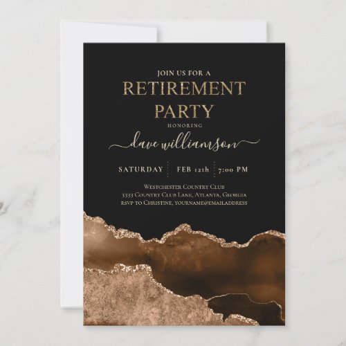 Gold and Black Agate Gemstone Retirement Party Inv Invitation