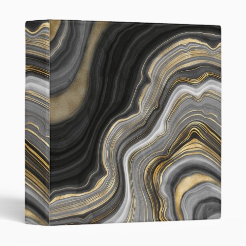 Gold And Black Agate Stone Marble Geode Modern Art 3 Ring Binder