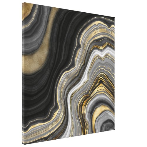 Gold And Black Agate Stone Marble Geode Modern Art Canvas Print