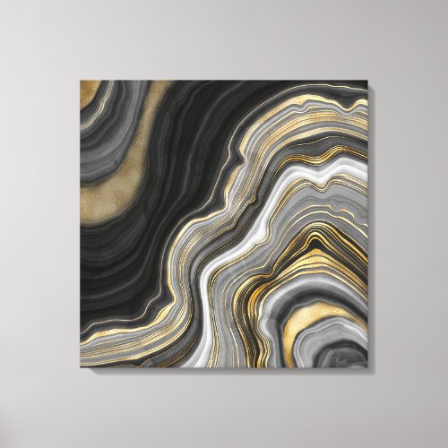 Gold And Black Agate Stone Marble Geode Modern Art Canvas Print