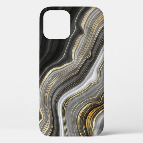 Gold And Black Agate Stone Marble Geode Modern Art iPhone 12 Case