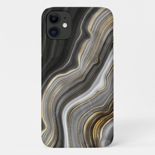 Gold And Black Agate Stone Marble Geode Modern Art iPhone 11 Case
