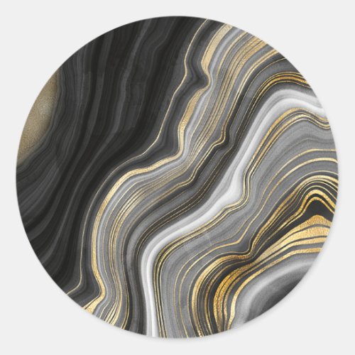 Gold And Black Agate Stone Marble Geode Modern Art Classic Round Sticker