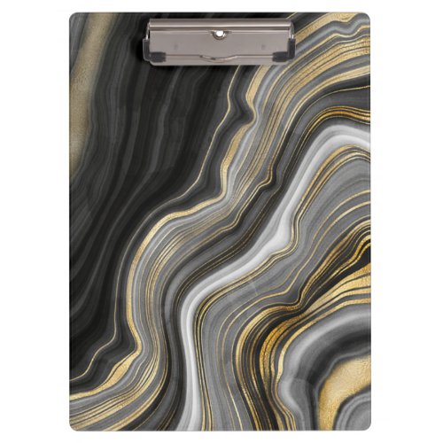 Gold And Black Agate Stone Marble Geode Modern Art Clipboard