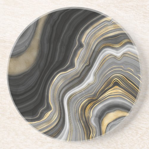 Gold And Black Agate Stone Marble Geode Modern Art Coaster