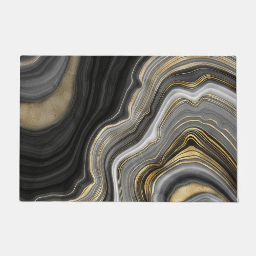 Gold And Black Agate Stone Marble Geode Modern Art Doormat
