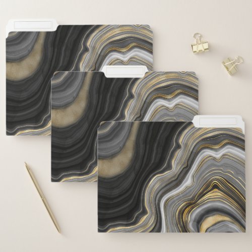 Gold And Black Agate Stone Marble Geode Modern Art File Folder