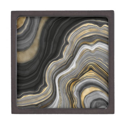 Gold And Black Agate Stone Marble Geode Modern Art Gift Box