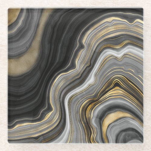 Gold And Black Agate Stone Marble Geode Modern Art Glass Coaster
