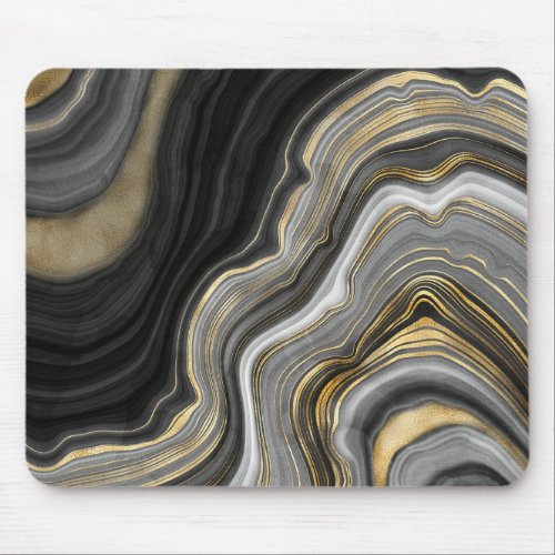 Gold And Black Agate Stone Marble Geode Modern Art Mouse Pad
