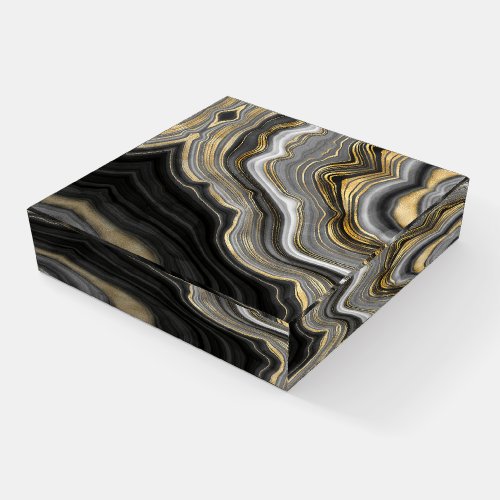 Gold And Black Agate Stone Marble Geode Modern Art Paperweight