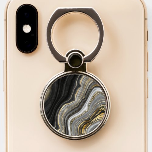 Gold And Black Agate Stone Marble Geode Modern Art Phone Ring Stand