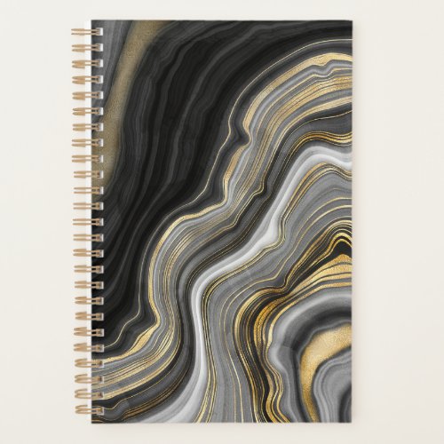 Gold And Black Agate Stone Marble Geode Modern Art Planner