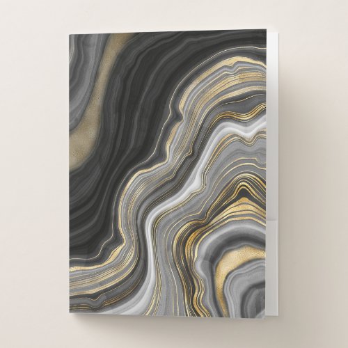 Gold And Black Agate Stone Marble Geode Modern Art Pocket Folder
