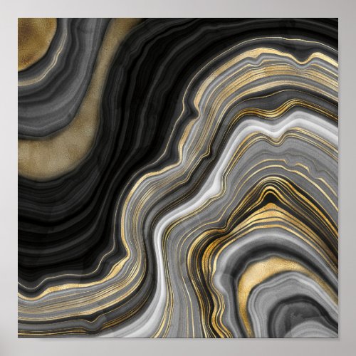 Gold And Black Agate Stone Marble Geode Modern Art Poster