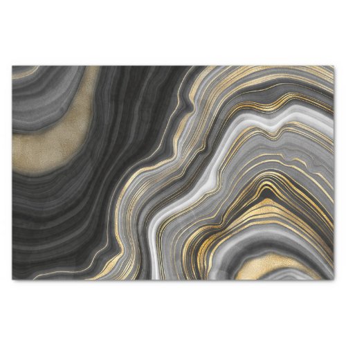 Gold And Black Agate Stone Marble Geode Modern Art Tissue Paper