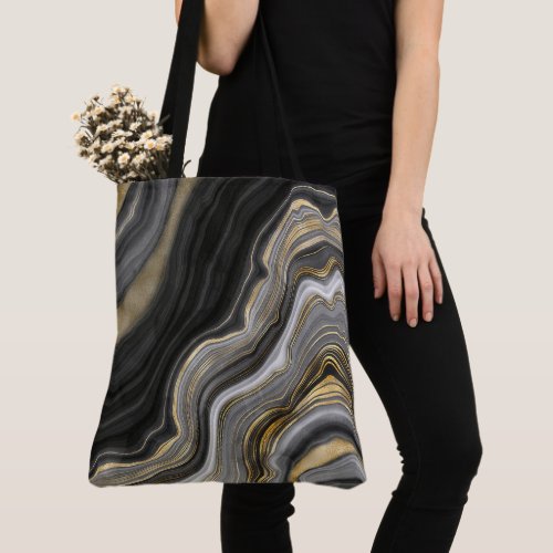 Gold And Black Agate Stone Marble Geode Modern Art Tote Bag