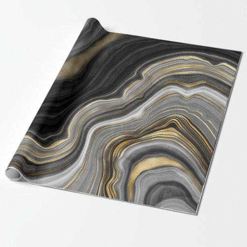 Gold And Black Agate Stone Marble Geode Modern Art Wrapping Paper
