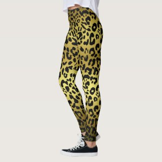 Gold and black animal fur print, leopard spots leggings