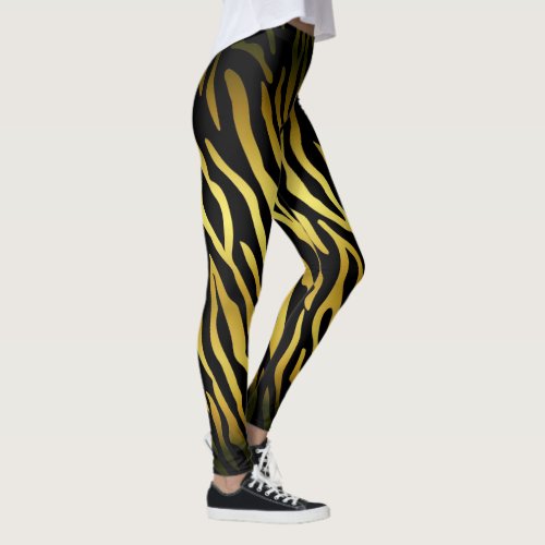 Gold and black animal fur print tiger stripes pat leggings