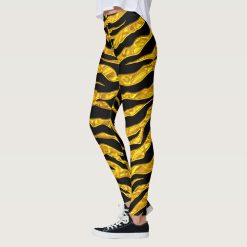 Gold And Black Animal Tigers Stripes Leggings