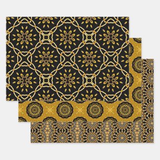 Gold and Black Arabesque Mosaic Geometric Patterns