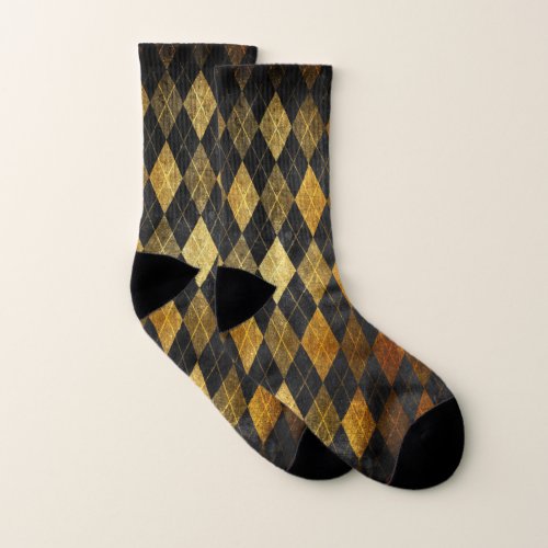 Gold and Black Argyle Christmas Holiday Socks