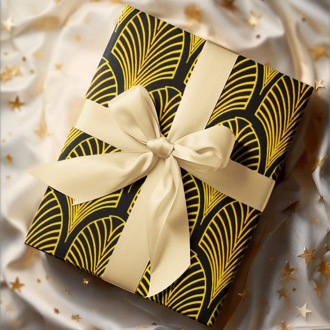 Gold and Black Art Deco Arches Pattern Wrapping Paper Sheets (Creator Uploaded)