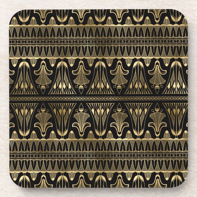 Gold and Black Art Deco Beverage Coaster (Front)