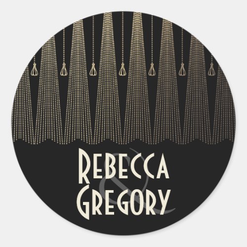 Gold and Black Art Deco Chic Vintage Wedding Classic Round Sticker - Vintage art deco gold and black wedding stickers - seals