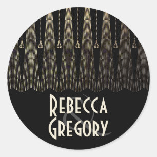 Gold and Black Art Deco Chic Vintage Wedding Classic Round Sticker
