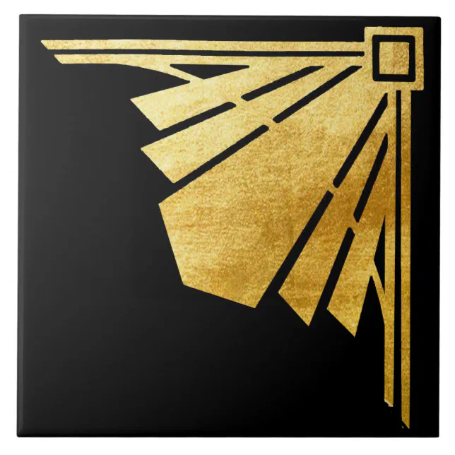Gold and Black Art Deco Corner design Ceramic Tile | Zazzle