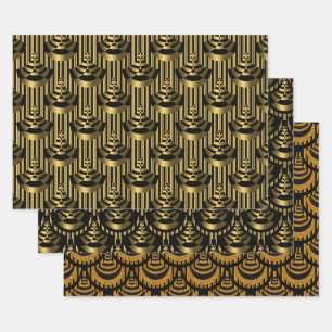 Gold and Black Art Deco Elegant Wrapping Paper Sheets