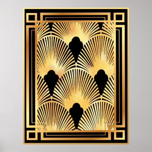 Gold and Black Art Deco Fan Design Poster