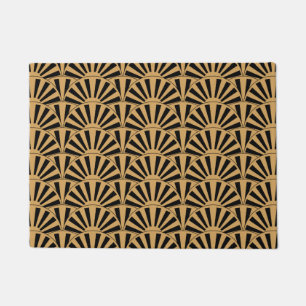 Gold and Black Art Deco Fan Flower Motif Doormat