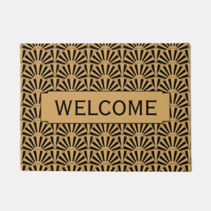 Gold and Black Art Deco Fan Flower Motif Doormat