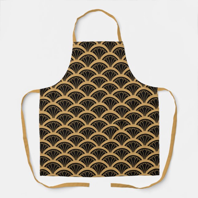 Gold and Black Art Deco Fan Flower Pattern Apron (Front)