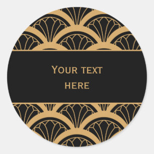 Gold and Black Art Deco Fan Flower Pattern Classic Round Sticker