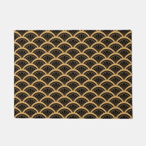 Gold and Black Art Deco Fan Flower Pattern   Doormat