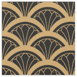 Gold and Black Art Deco Fan Flower Pattern Fabric