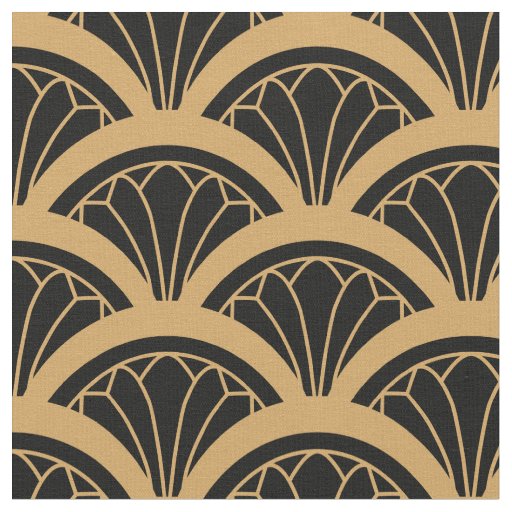 Gold and Black Art Deco Fan Flower Pattern Fabric