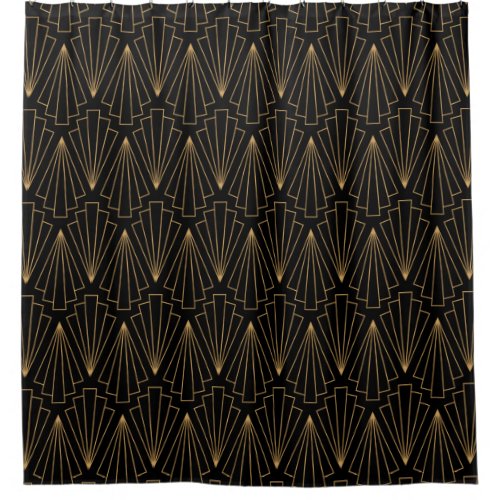 Gold and Black Art Deco Fan Flower Pattern Shower Curtain