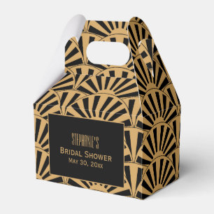 Gold and Black Art Deco Fan Flowers Bridal Shower Favor Boxes