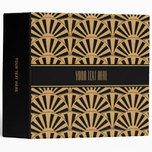 Gold and Black Art Deco Fan Flowers Motif Binder